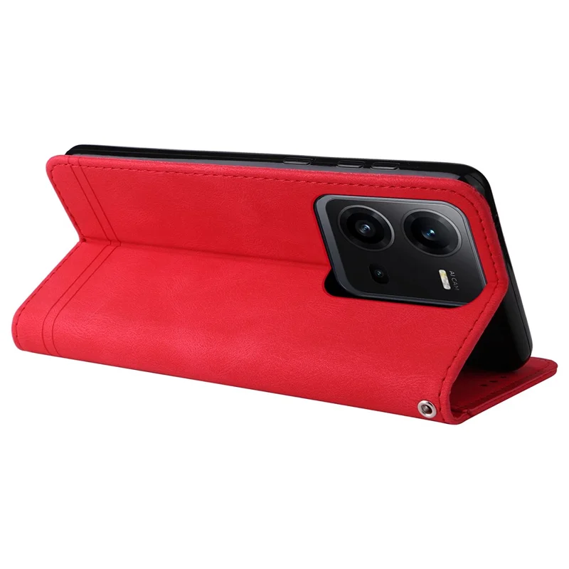 For vivo V25e 4G / V25 5G Leather Wallet Cases Skin Touch Phone Cover Stand with Strap - Red