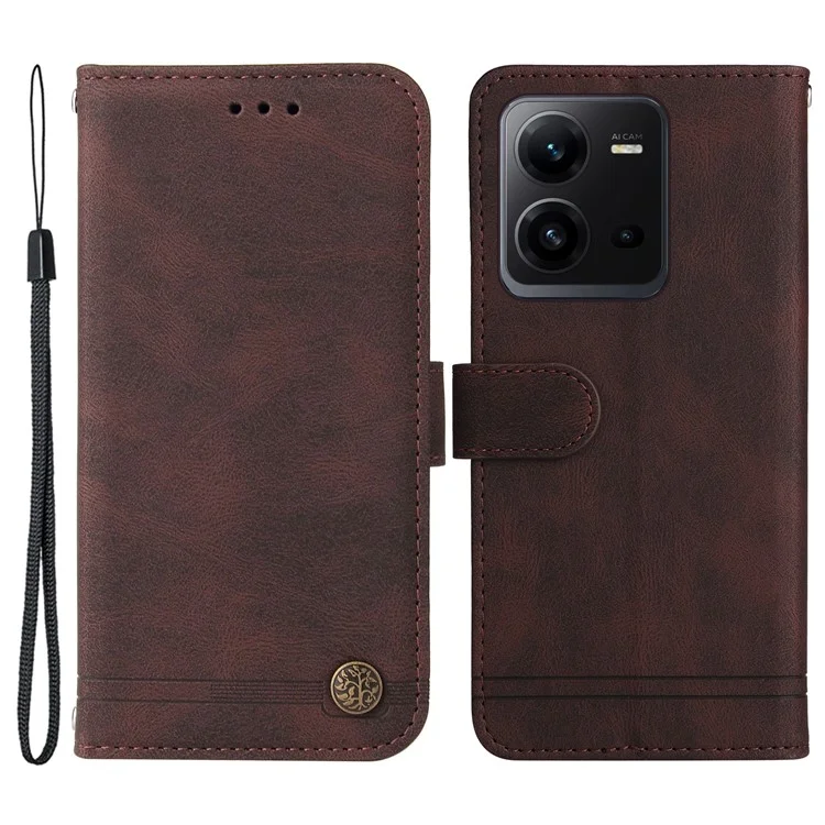 For vivo V25e 4G / V25 5G Leather Wallet Cases Skin Touch Phone Cover Stand with Strap - Brown