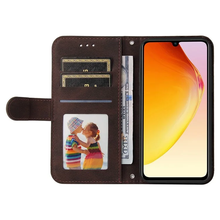 For vivo V25e 4G / V25 5G Leather Wallet Cases Skin Touch Phone Cover Stand with Strap - Brown
