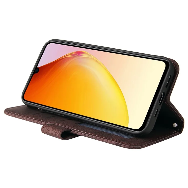 For vivo V25e 4G / V25 5G Leather Wallet Cases Skin Touch Phone Cover Stand with Strap - Brown