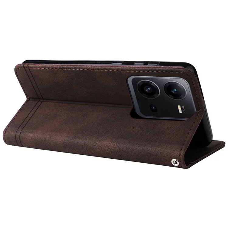For vivo V25e 4G / V25 5G Leather Wallet Cases Skin Touch Phone Cover Stand with Strap - Brown
