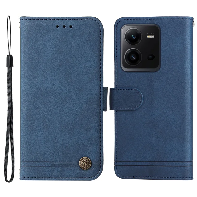 For vivo V25e 4G / V25 5G Leather Wallet Cases Skin Touch Phone Cover Stand with Strap - Blue
