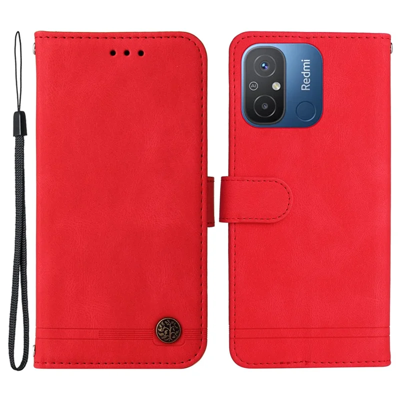 For Xiaomi Redmi 12C 4G / Redmi 11A 4G Leather Wallet Cases Skin Touch Phone Cover Stand with Strap - Red