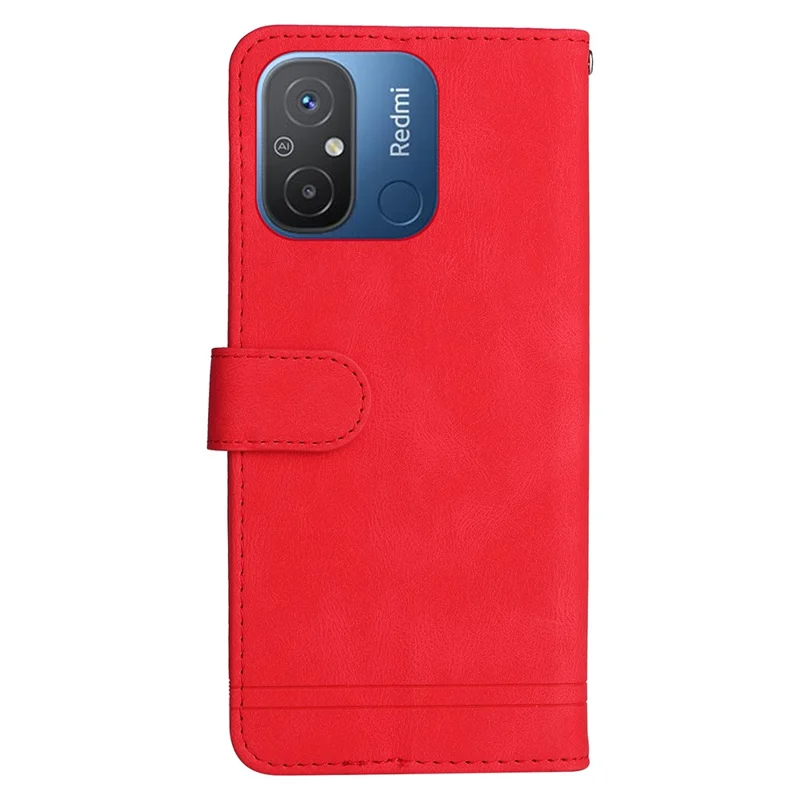 For Xiaomi Redmi 12C 4G / Redmi 11A 4G Leather Wallet Cases Skin Touch Phone Cover Stand with Strap - Red
