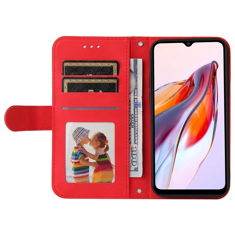 For Xiaomi Redmi 12C 4G / Redmi 11A 4G Leather Wallet Cases Skin Touch Phone Cover Stand with Strap - Red