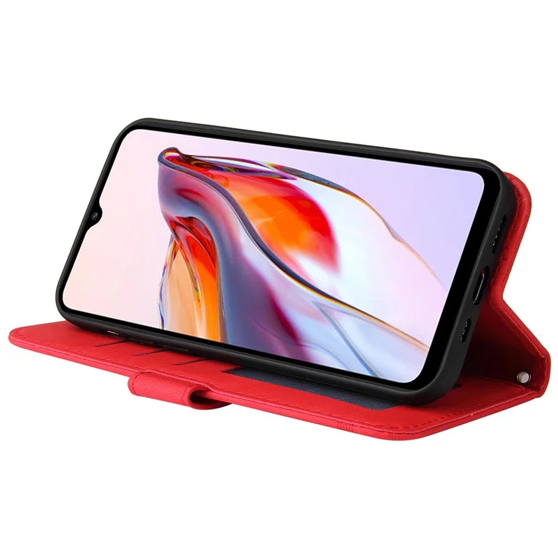 For Xiaomi Redmi 12C 4G / Redmi 11A 4G Leather Wallet Cases Skin Touch Phone Cover Stand with Strap - Red