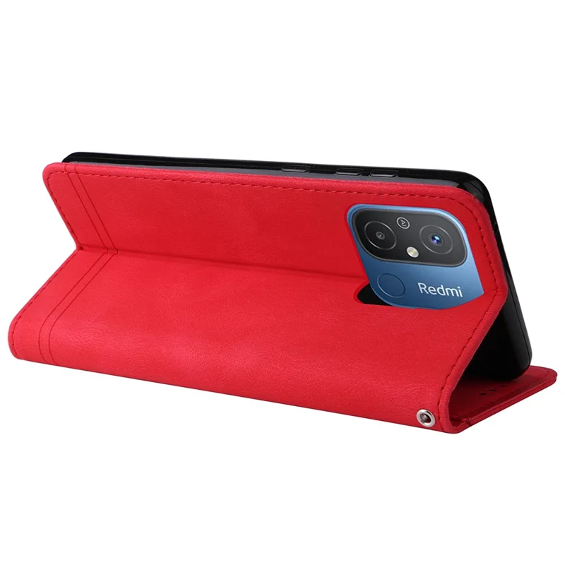 For Xiaomi Redmi 12C 4G / Redmi 11A 4G Leather Wallet Cases Skin Touch Phone Cover Stand with Strap - Red