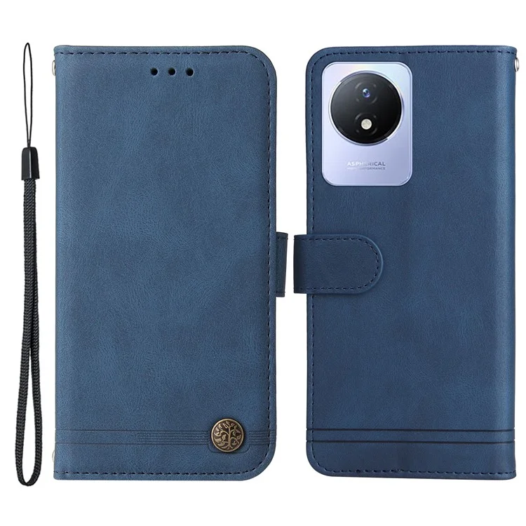 For vivo Y02 4G Leather Wallet Cases Skin Touch Phone Cover Stand with Strap - Blue