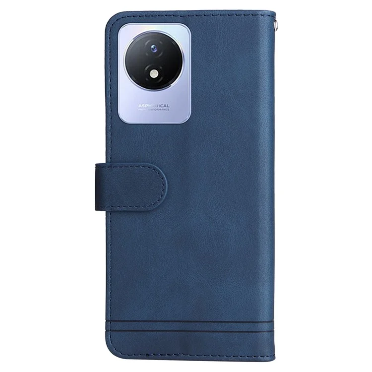 For vivo Y02 4G Leather Wallet Cases Skin Touch Phone Cover Stand with Strap - Blue
