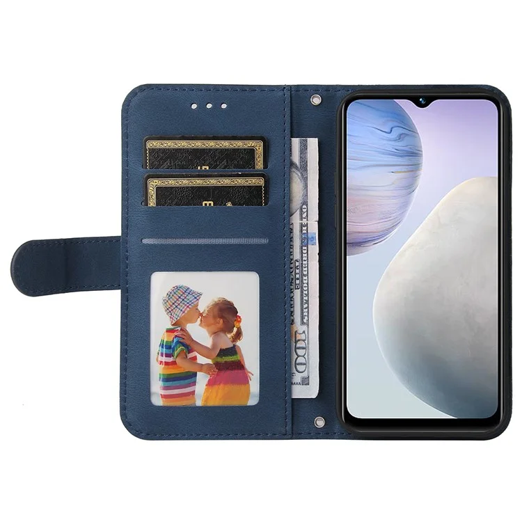 For vivo Y02 4G Leather Wallet Cases Skin Touch Phone Cover Stand with Strap - Blue