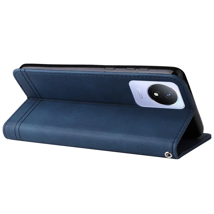 For vivo Y02 4G Leather Wallet Cases Skin Touch Phone Cover Stand with Strap - Blue