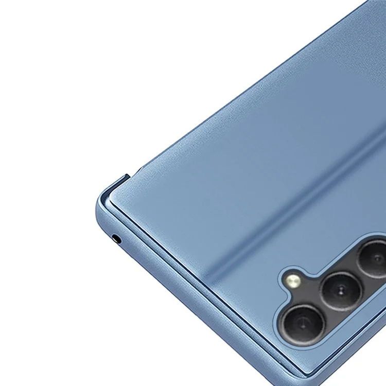 View Window Mirror PU Leather Case for Samsung Galaxy A34 5G , Stand Electroplating Phone Cover - Sky Blue