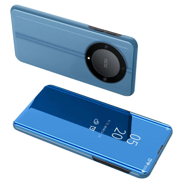 Capa de Couro para Honor X9a 5G / Magic5 Lite 5G Janela de Visualização Espelho Eletroprateado Capa de Telefone - Azul Céu