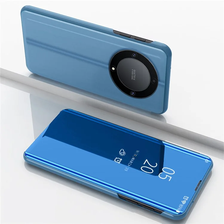 Capa de Couro para Honor X9a 5G / Magic5 Lite 5G Janela de Visualização Espelho Eletroprateado Capa de Telefone - Azul Céu