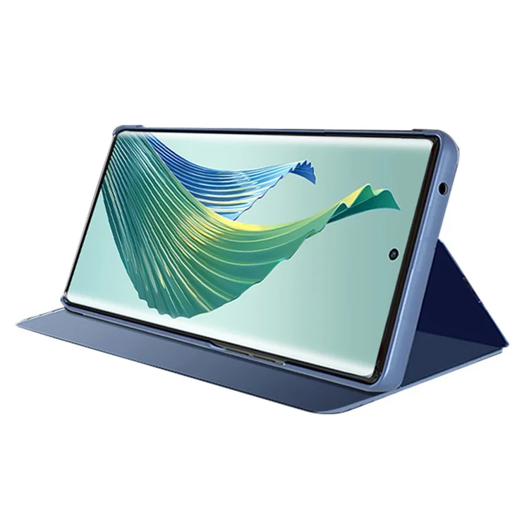 Capa de Couro para Honor X9a 5G / Magic5 Lite 5G Janela de Visualização Espelho Eletroprateado Capa de Telefone - Azul Céu