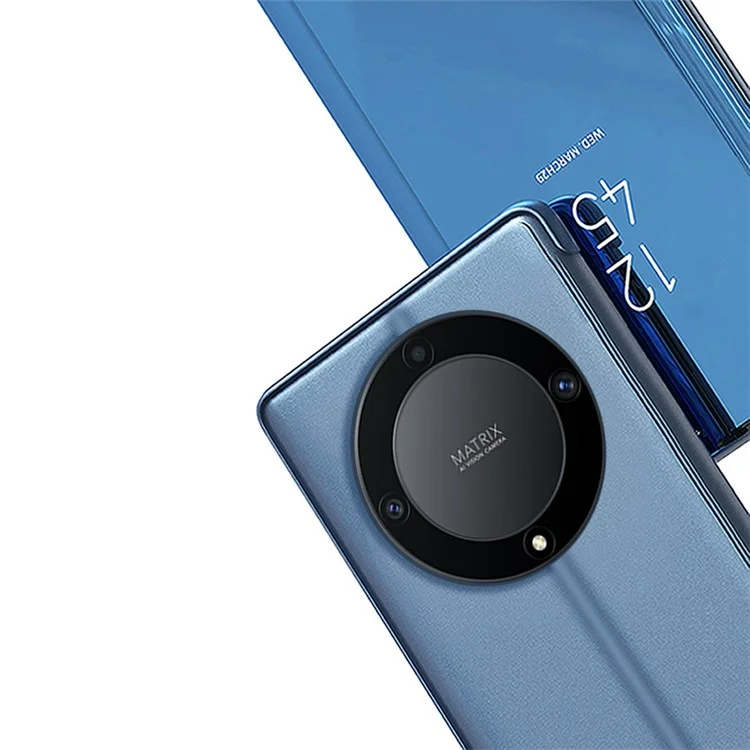 Capa de Couro para Honor X9a 5G / Magic5 Lite 5G Janela de Visualização Espelho Eletroprateado Capa de Telefone - Azul Céu