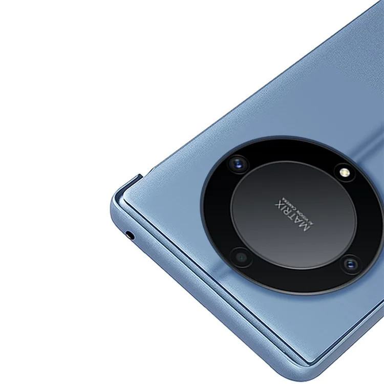 Capa de Couro para Honor X9a 5G / Magic5 Lite 5G Janela de Visualização Espelho Eletroprateado Capa de Telefone - Azul Céu