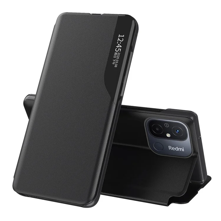 For Xiaomi Redmi 12C 4G Phone Case Folio Flip PU Leather Stand Cover - Black