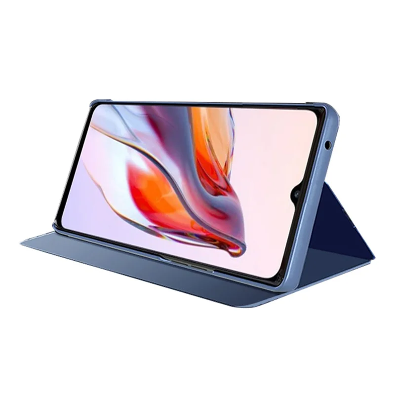 Leather Stand Case for Xiaomi Redmi 12C 4G View Window Mirror Electroplating Phone Cover - Purple