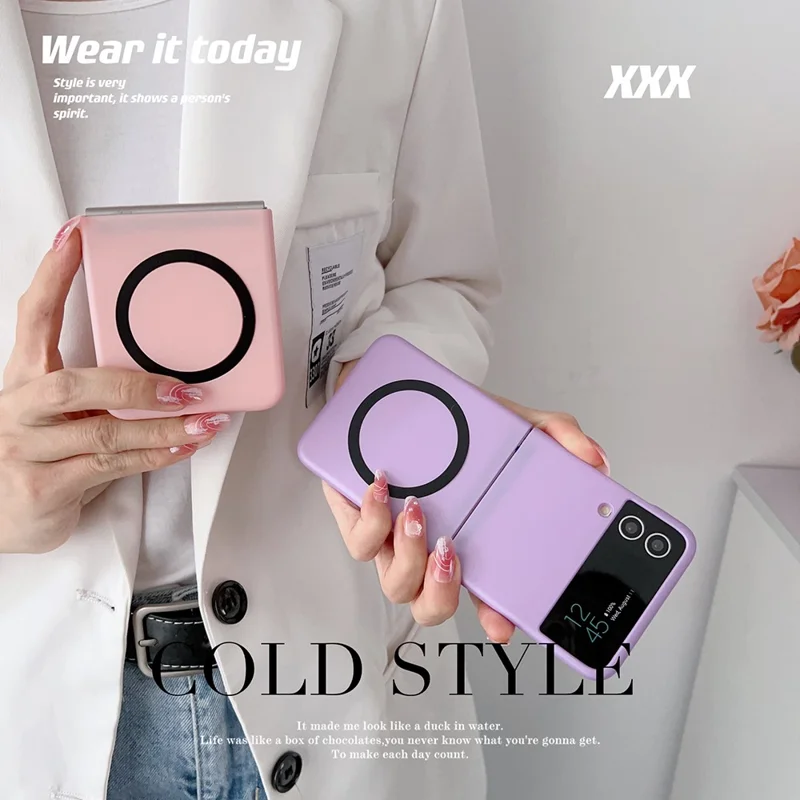 Для Samsung Galaxy Z Flip4 5G Совместимый с MagSafe чехол для телефона с кожаным покрытием - жесткий ПК чехол - розовый