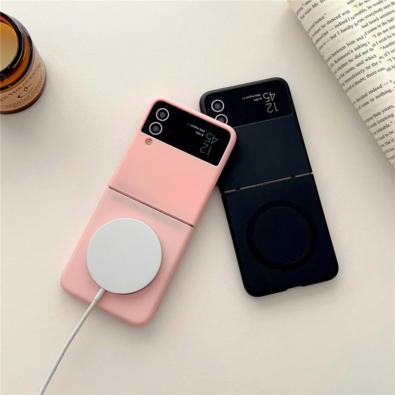 Для Samsung Galaxy Z Flip4 5G Совместимый с MagSafe чехол для телефона с кожаным покрытием - жесткий ПК чехол - розовый