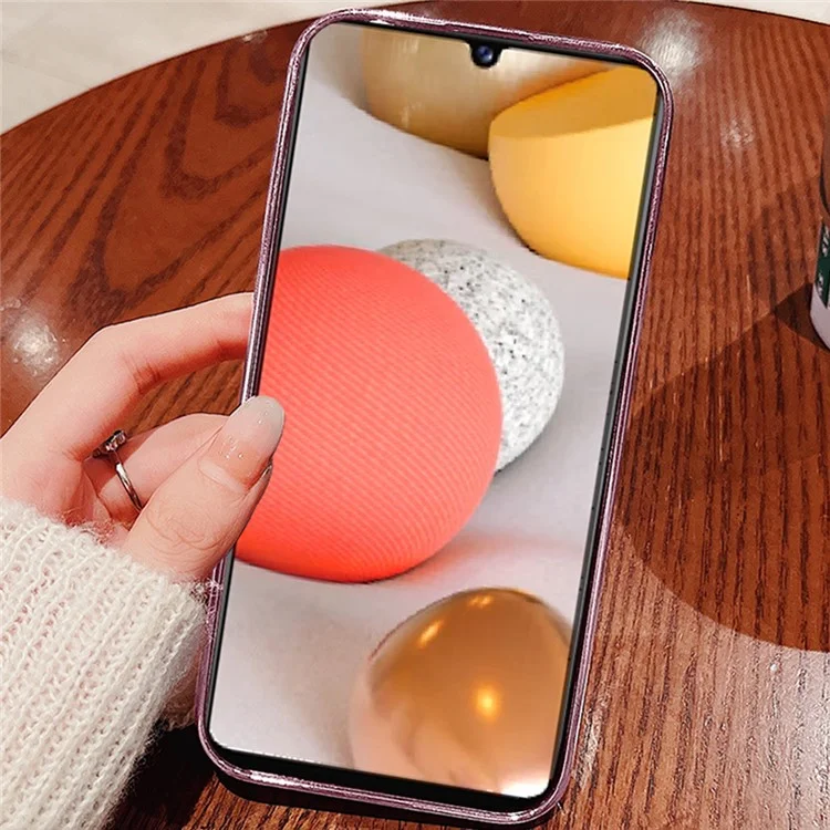 KADEM Für Samsung Galaxy A42 5G / M42 5G Gradient Glitter Pulver TPU-Abdeckung Rhinestone-Dekor Blumenmuster Anti-Drop-Schutzhülle - Roségold
