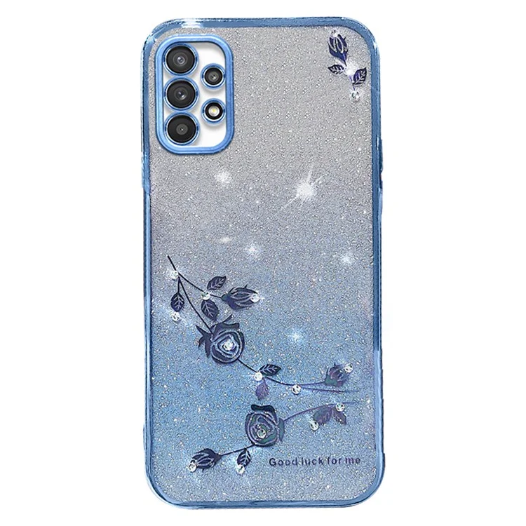 Pour Samsung Galaxy A52 4G / A52s 5G / A52 5G Décor de Décoration Gradient Paillette Poudre Tpu Couverture du Motif de Fleur - Bleu