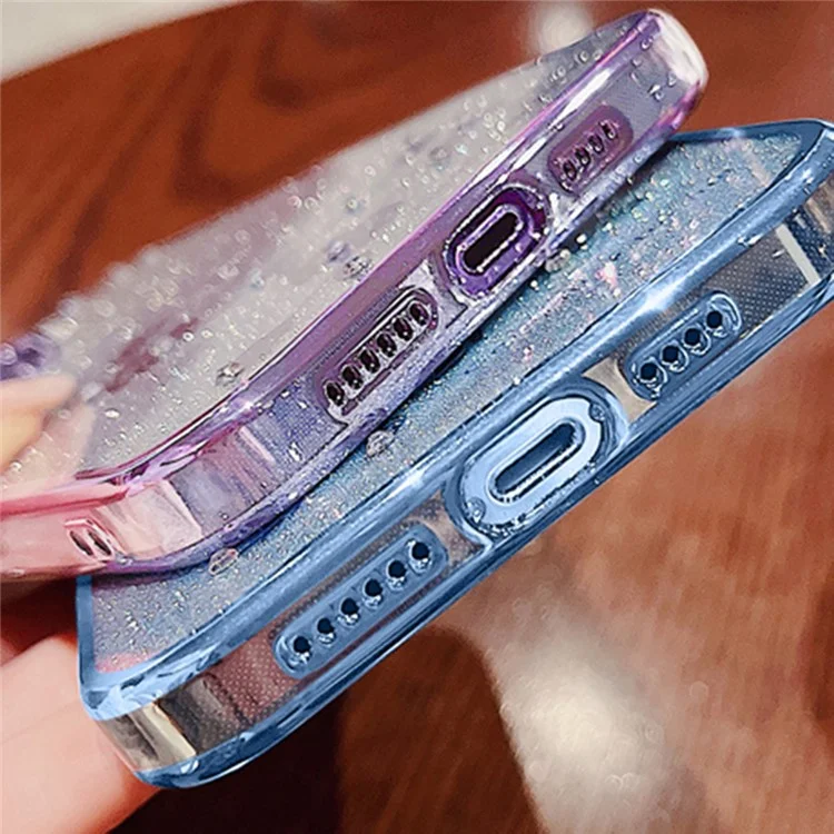 KADEM For Samsung Galaxy A22 5G (EU Version) Anti-Fading Gradient Glitter Powder TPU Cover Rhinestone Decor Flower Pattern Case - Blue