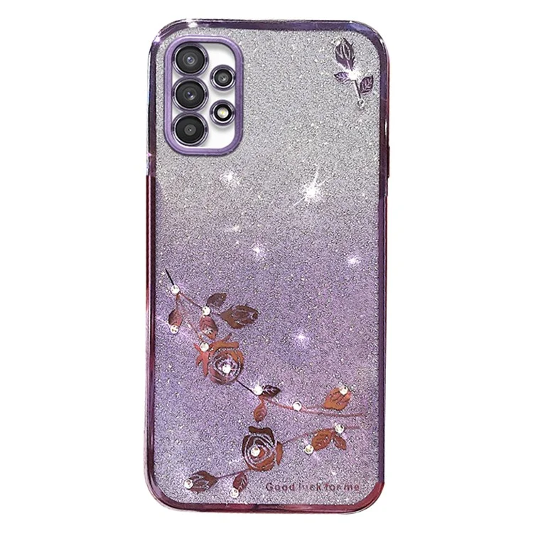 KADEM For Samsung Galaxy A32 5G / M32 5G TPU Cover Rhinestone Decor Flower Pattern  Gradient Glitter Powder Phone Case - Purple