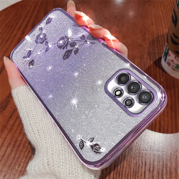 KADEM For Samsung Galaxy A32 5G / M32 5G TPU Cover Rhinestone Decor Flower Pattern  Gradient Glitter Powder Phone Case - Purple