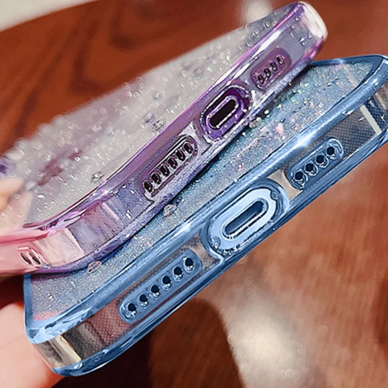 KADEM Funda para Samsung Galaxy A32 5G / M32 5G de TPU con Decoración de Diamantes de Imitación, Diseño de Flores y Purpurina Gradiente - Azul