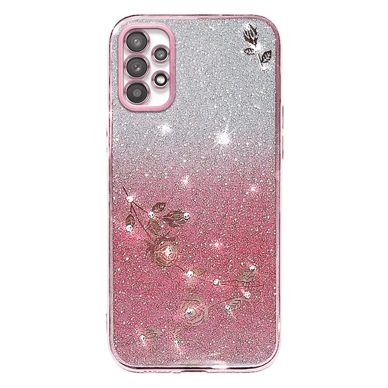 KADEM Per Samsung Galaxy A23 5G (Versione Globale) / A23 4G Custodia per Telefono con Decorazione di Strass Custodia in TPU con Fiore e Glitter a Gradiente - Oro Rosa