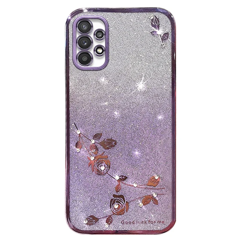 KADEM For Samsung Galaxy A23 5G (Global Version) / A23 4G Rhinestone Decor Phone Case Gradient Glitter Flower Pattern Phone TPU Cover - Purple