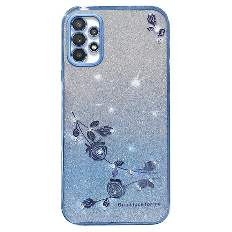 KADEM For Samsung Galaxy A23 5G (Global Version) / A23 4G Rhinestone Decor Phone Case Gradient Glitter Flower Pattern Phone TPU Cover - Blue