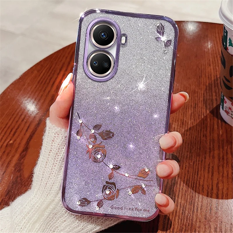 KADEM For Huawei nova 10 SE 4G Gradient Glitter Cell Phone Case Flower Rhinestone Decor Soft TPU Cover - Purple