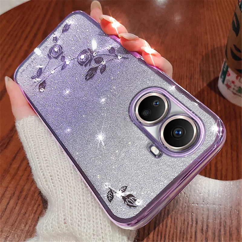KADEM For Huawei nova 10 SE 4G Gradient Glitter Cell Phone Case Flower Rhinestone Decor Soft TPU Cover - Purple