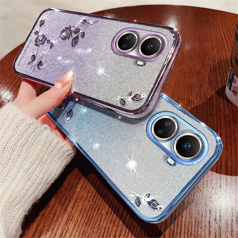 KADEM For Huawei nova 10 SE 4G Gradient Glitter Cell Phone Case Flower Rhinestone Decor Soft TPU Cover - Purple