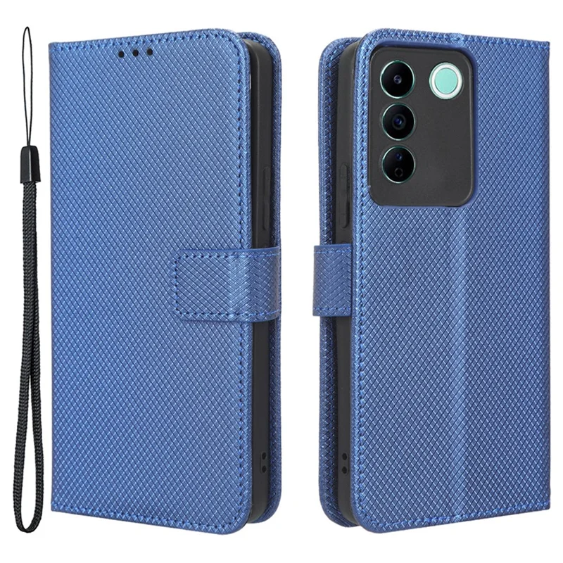 For vivo V27e 5G / S16e 5G Protective Phone Case Diamond Texture Wallet Stand Phone Leather Cover - Blue