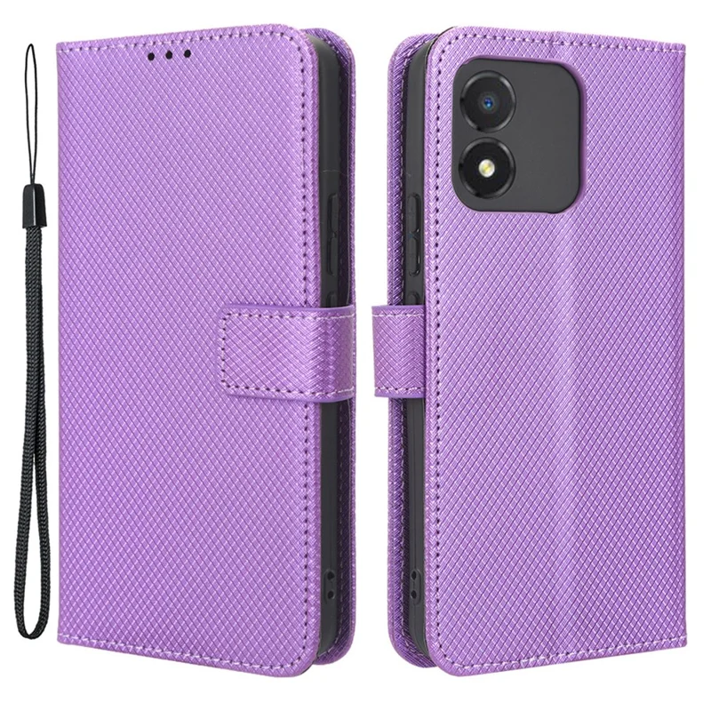 For Honor X5 4G Phone Case Diamond Texture PU Leather Wallet Drop-proof Stand Cover - Purple