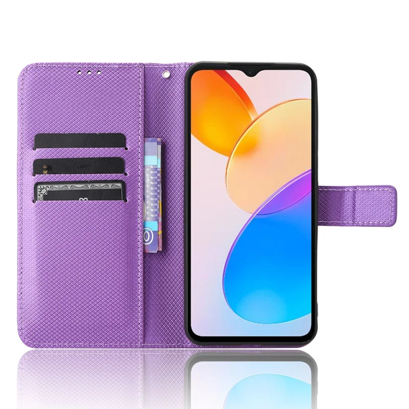 For Honor X5 4G Phone Case Diamond Texture PU Leather Wallet Drop-proof Stand Cover - Purple