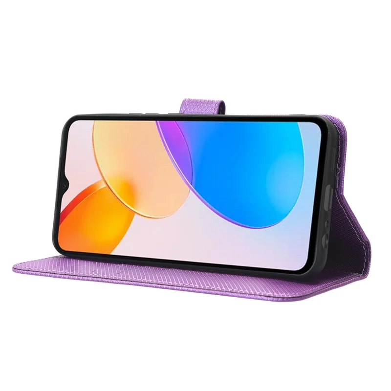 For Honor X5 4G Phone Case Diamond Texture PU Leather Wallet Drop-proof Stand Cover - Purple