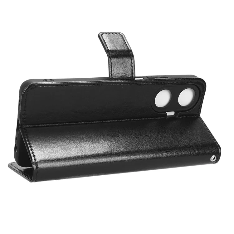 For Realme C55 4G / Narzo N55 4G Leather Protective Phone Case Crazy Horse Texture Cellphone Cover with Stand Wallet - Black