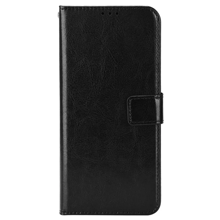 For Realme C55 4G / Narzo N55 4G Leather Protective Phone Case Crazy Horse Texture Cellphone Cover with Stand Wallet - Black