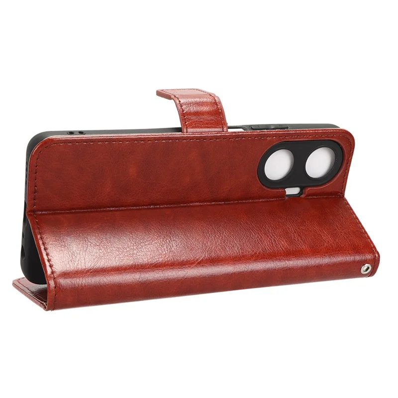 For Realme C55 4G / Narzo N55 4G Leather Protective Phone Case Crazy Horse Texture Cellphone Cover with Stand Wallet - Brown