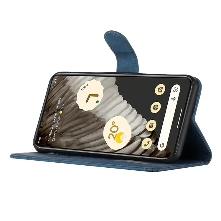 For Google Pixel 7 Pro 5G Phone Case with Strap Imprint PU Leather Wallet Stand Cover - Sapphire