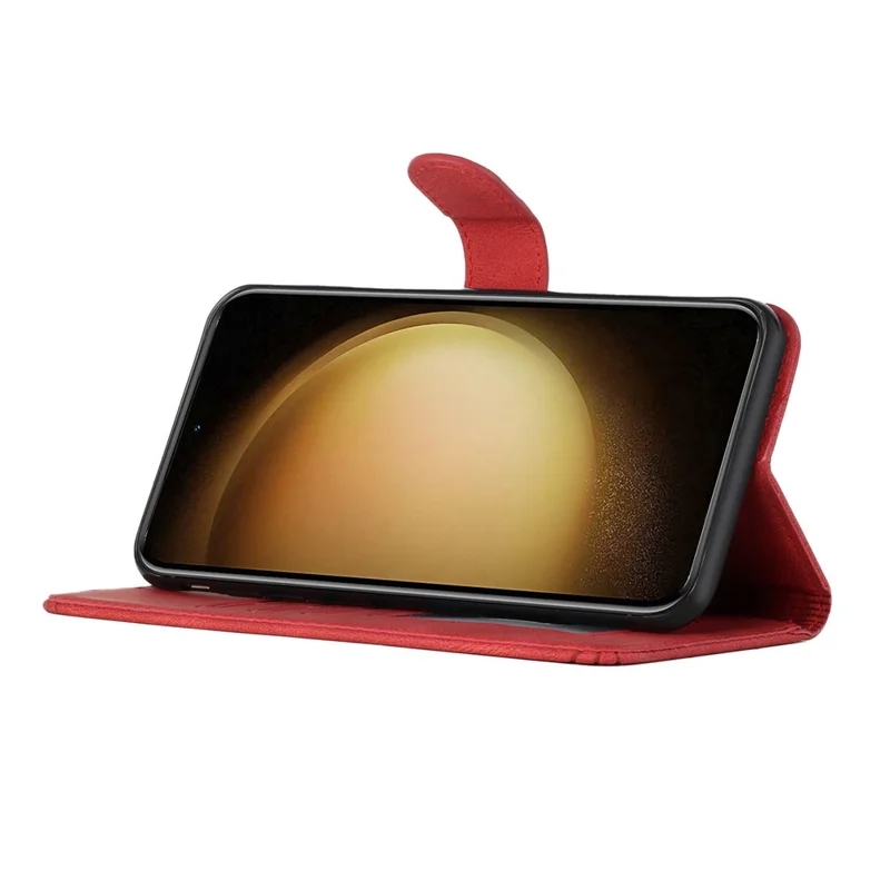 For Samsung Galaxy A14 5G / 4G Phone Case with Strap Imprint PU Leather Wallet Stand Cover - Red