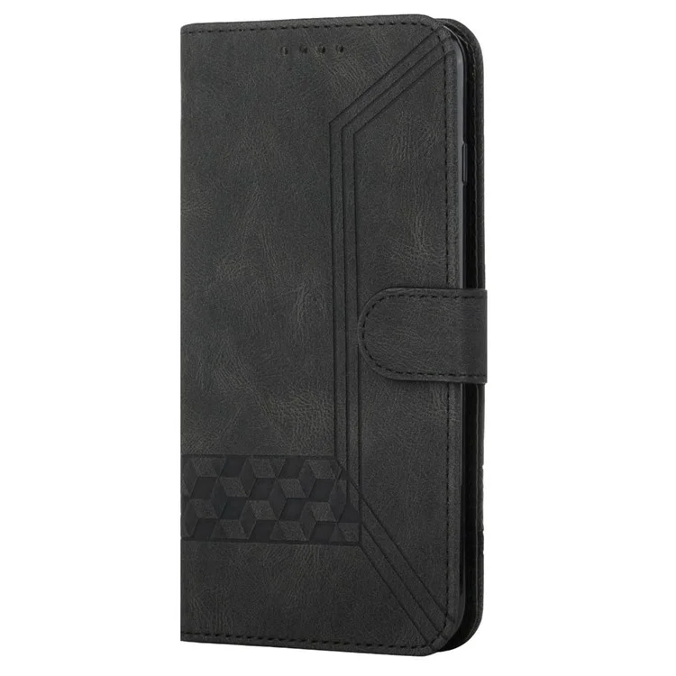 For Samsung Galaxy A34 5G Phone Case with Strap Imprint PU Leather Wallet Stand Cover - Black