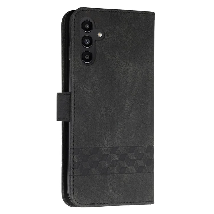 For Samsung Galaxy A34 5G Phone Case with Strap Imprint PU Leather Wallet Stand Cover - Black
