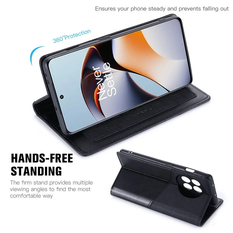 MUXMA MX109 RFID Blocking Phone Case для OnePlus 11R 5G / Ace 2 5G, PU Leather Magnetic Wallet Cover Stand - Black