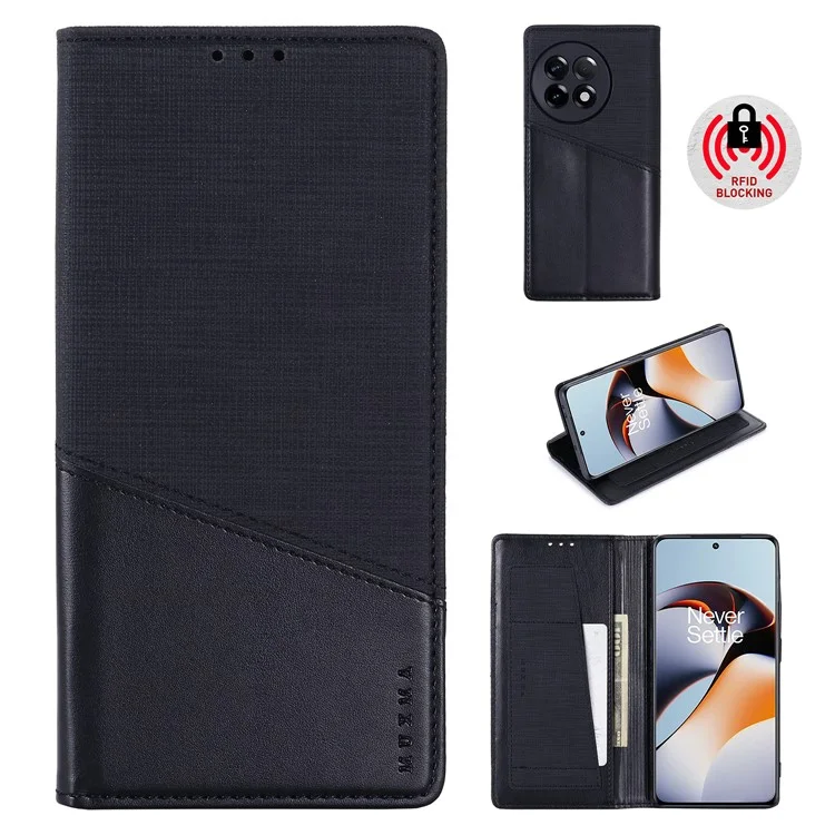 MUXMA MX109 RFID Blocking Phone Case для OnePlus 11R 5G / Ace 2 5G, PU Leather Magnetic Wallet Cover Stand - Black